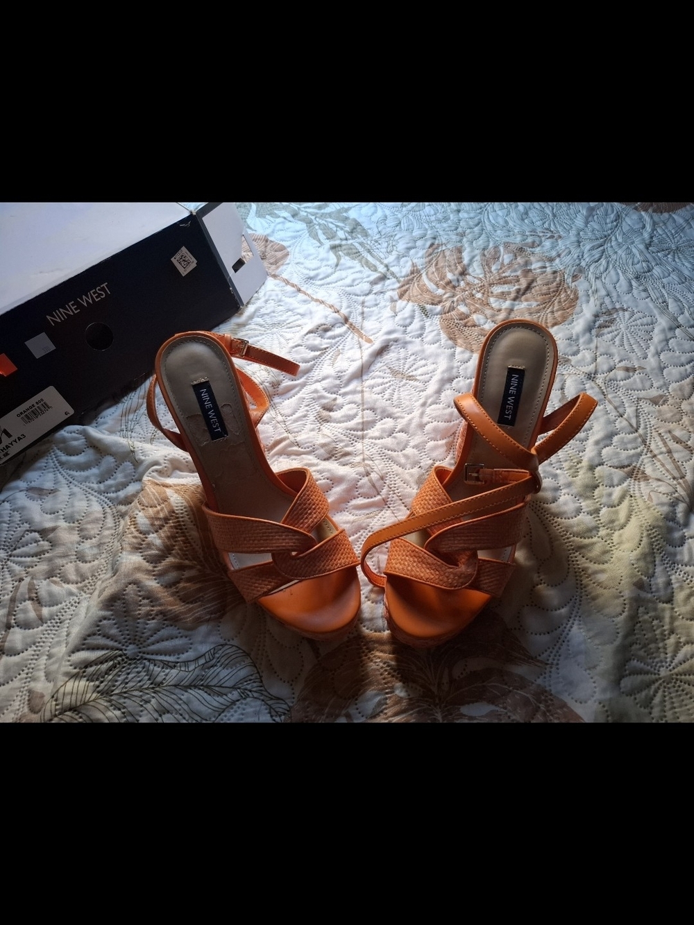 Nine West Orange Strappy Sandal Heels